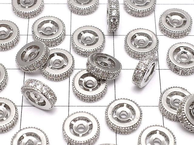 Metal Rondelle 8x8x2.5mm Silver (with CZ) 2pcs