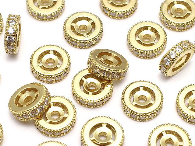 Metal parts Rondelle 8x8x2.5mm Gold color (with CZ) 2pcs