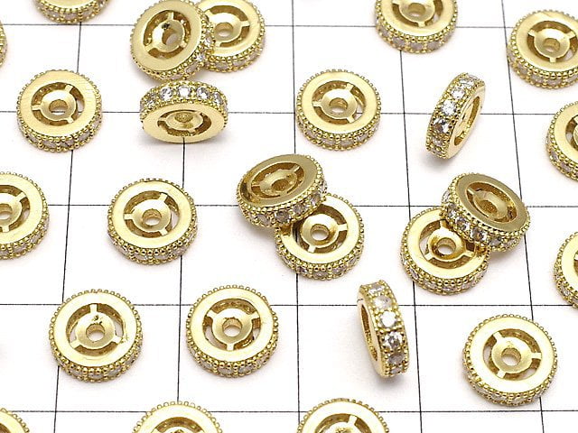 Metal parts Rondelle 8x8x2.5mm Gold color (with CZ) 2pcs