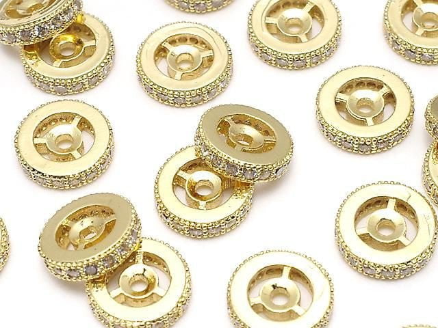 Metal parts Rondelle 10x10x3mm Gold color (with CZ) 2pcs
