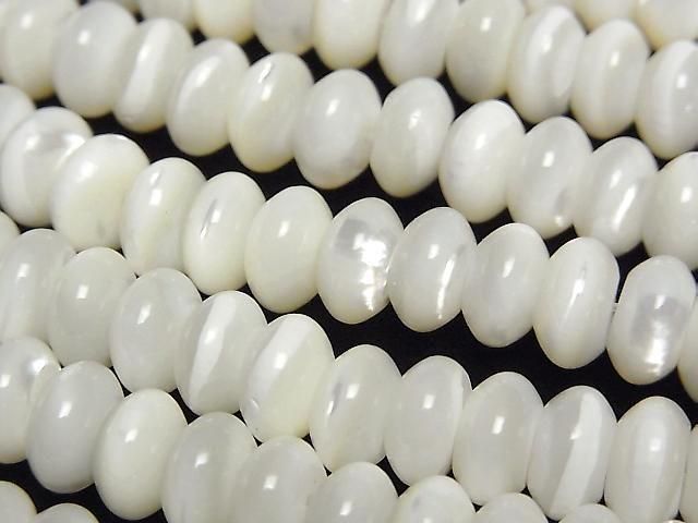 Mother of Pearl MOP White Rondelle 8x8x4mm Half or 1strand beads (approx. 15 inches/36 cm)