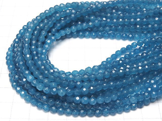 1strand $6.79! Blue Jade 32Faceted Round 4mm NO.3 1strand beads (aprx.15inch / 38cm)