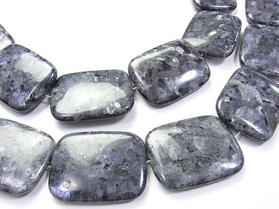 Larvikite rectangle 45 x 35 x 8 2 pcs or 1 strand beads (aprx.15 inch / 38 cm)