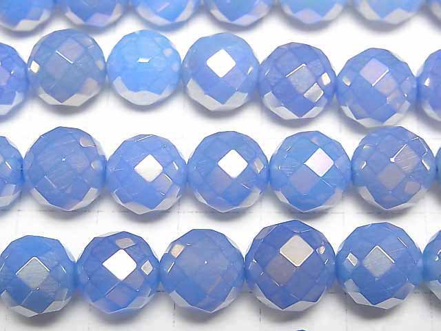 Flash, blue color Chalcedony 64 Faceted Round 10 mm half or 1strand beads (aprx. 15 inch / 37 cm)