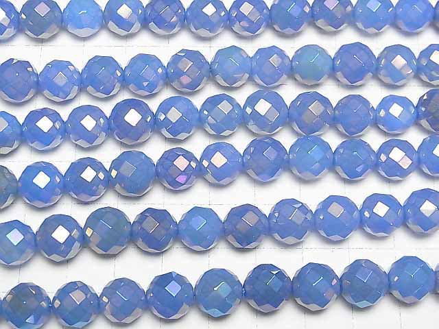 Flash, blue color Chalcedony 64 Faceted Round 10 mm half or 1strand beads (aprx. 15 inch / 37 cm)