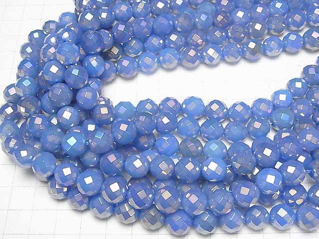 Flash, blue color Chalcedony 64 Faceted Round 10 mm half or 1strand beads (aprx. 15 inch / 37 cm)