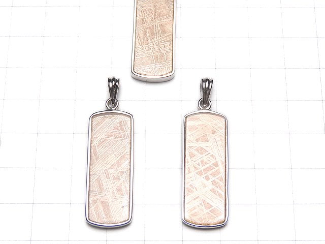 Meteorite Pendant, Rectangle, 34x13x3mm, Both Side Finish, Pink Gold, 1pc