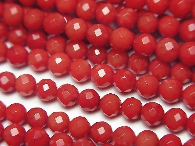 紅珊瑚(染色)刻面圓珠 4毫米 一串(約15英吋/37公分)高品質!