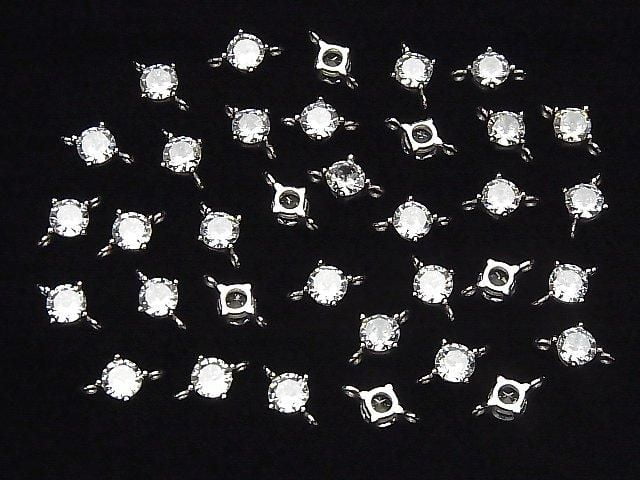 Silver 925 Joint Part with CZ Round Faceted 5x5mm, Rhodium Plated, 1pc