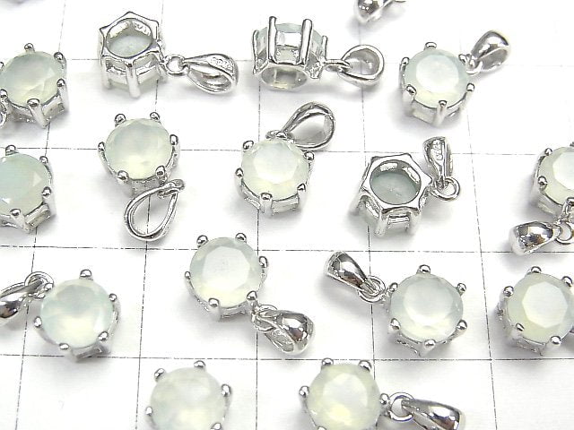 High Quality pastel green color Chalcedony AAA Brilliant Cut Pendant 8 x 7 x 5 mm Silver 925