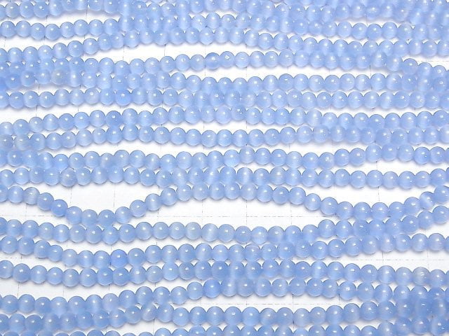 Pastel blue color Cat's Eye Round 4mm 1strand beads (aprx.14inch/35cm)
