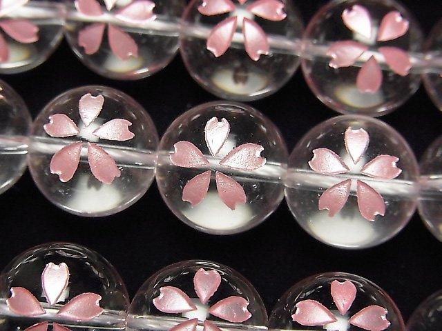 Pink cherry blossom carved! Crystal Quartz AAA Round 8mm,10mm,12mm,14mm 1/4 or 1strand beads (aprx.15inch/36cm)