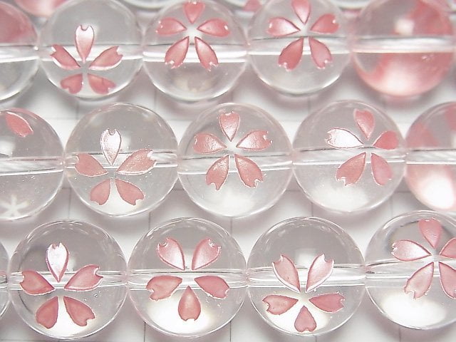 Pink cherry blossom carved! Crystal Quartz AAA Round 8mm,10mm,12mm,14mm 1/4 or 1strand beads (aprx.15inch/36cm)