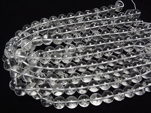 Cherry Carved! Crystal Quartz AAA Round 8mm, 10mm, 12mm 1/4 or 1strand beads (aprx.15inch / 38cm)