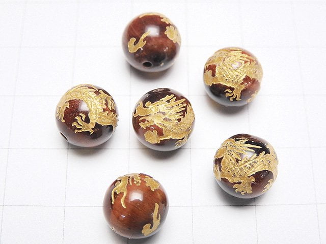 Golden! Carved of Dragon (Four Divine Beasts)! Red Tiger's Eye Round 10mm,12mm,14mm,16mm half or 1strand beads (Bracelet)
