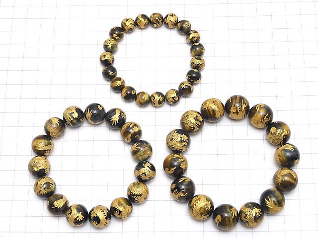 Golden! Dragon (Four Divine Beasts) Carved! Mixed Tiger's Eye Round 10mm,12mm,14mm,16mm half or 1strand beads (Bracelet)