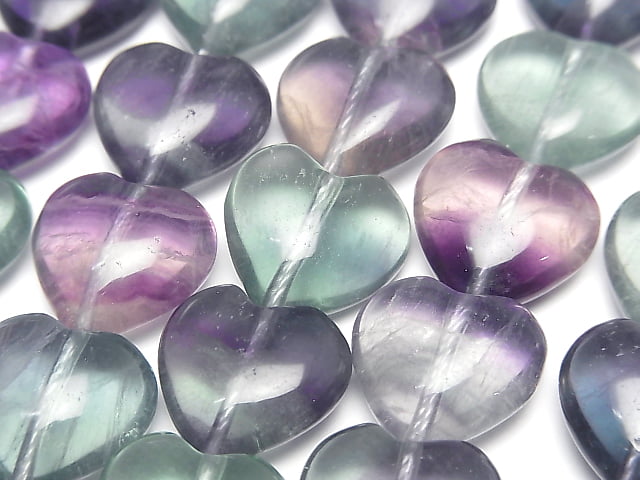 Multicolor Fluorite AAA Vertical Hole Heart 14x14mm half or 1strand beads (aprx.15inch/36cm)