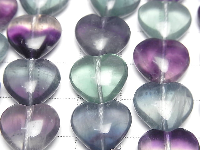 Multicolor Fluorite AAA Vertical Hole Heart 14x14mm half or 1strand beads (aprx.15inch/36cm)