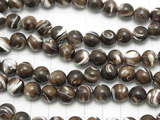 Nacre MOP Marron Ronde 10 mm demi ou 1 fil de perles (env. 38 cm)