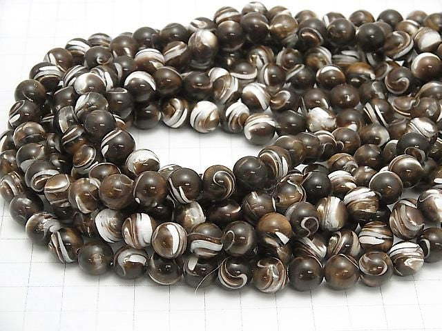 Nacre MOP Marron Ronde 10 mm demi ou 1 fil de perles (env. 38 cm)