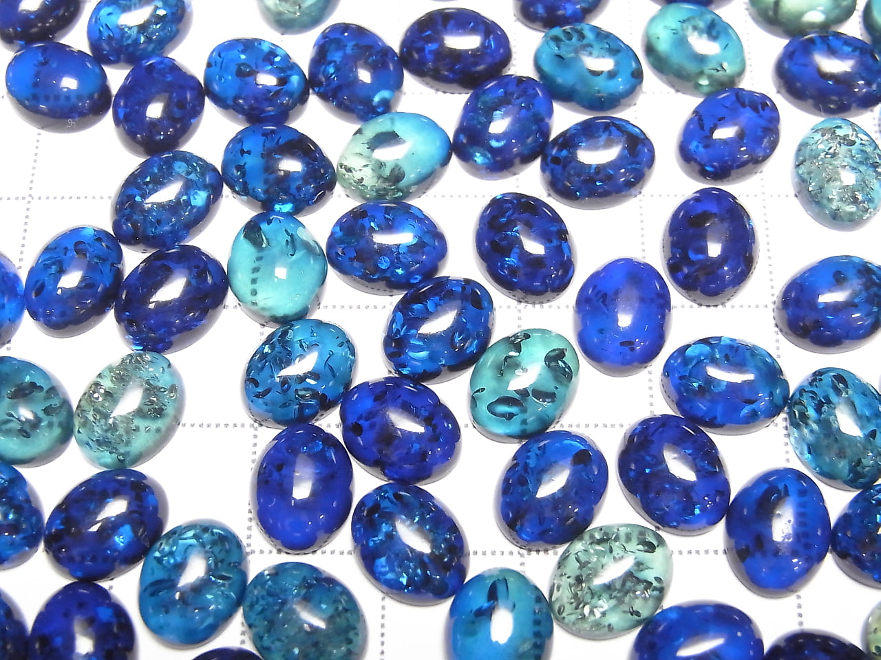 Rissiger blauer Bernstein ovaler Cabochon 10x8mm 3 Stück