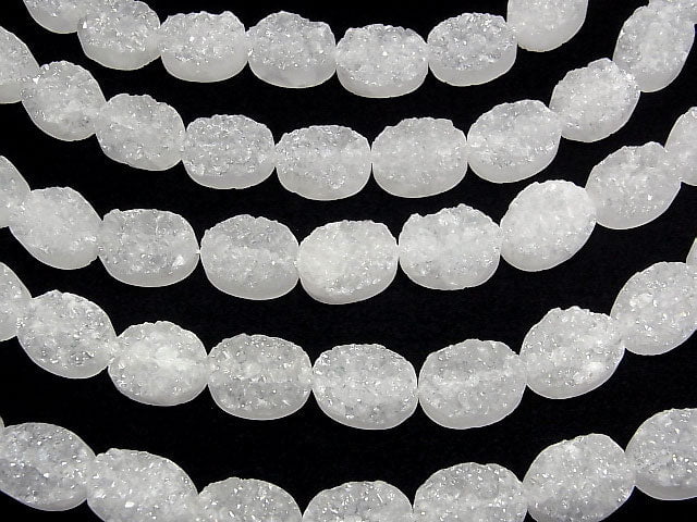Druzy Quarz Oval 16x12x6mm AB-Beschichtung halb oder 1 Strang Perlen (ca. 6 Zoll / 16 cm)