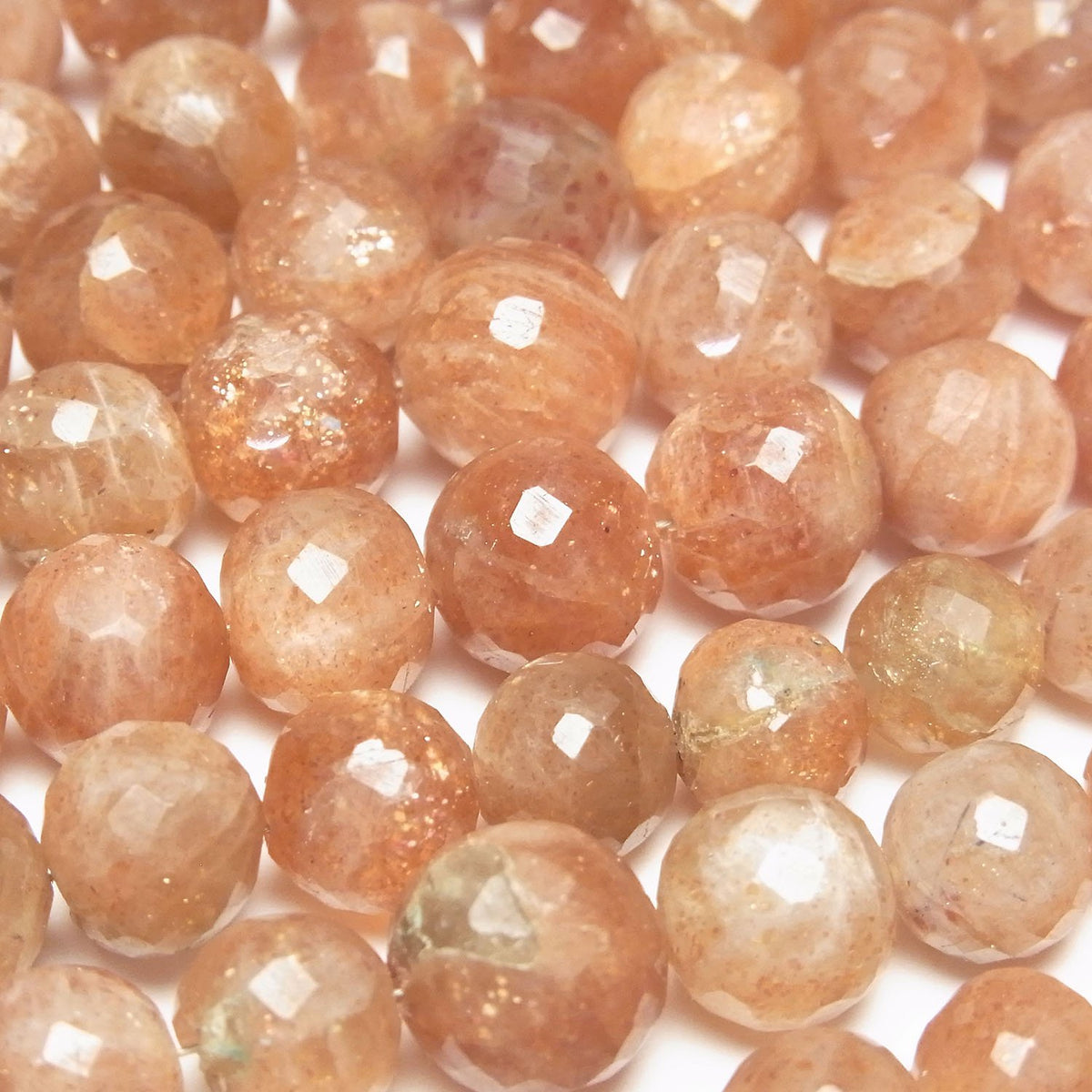 Sunstone AA++ Faceted Round 6 - 10 mm size gradation 1strand beads (aprx.7 inch / 18 cm)