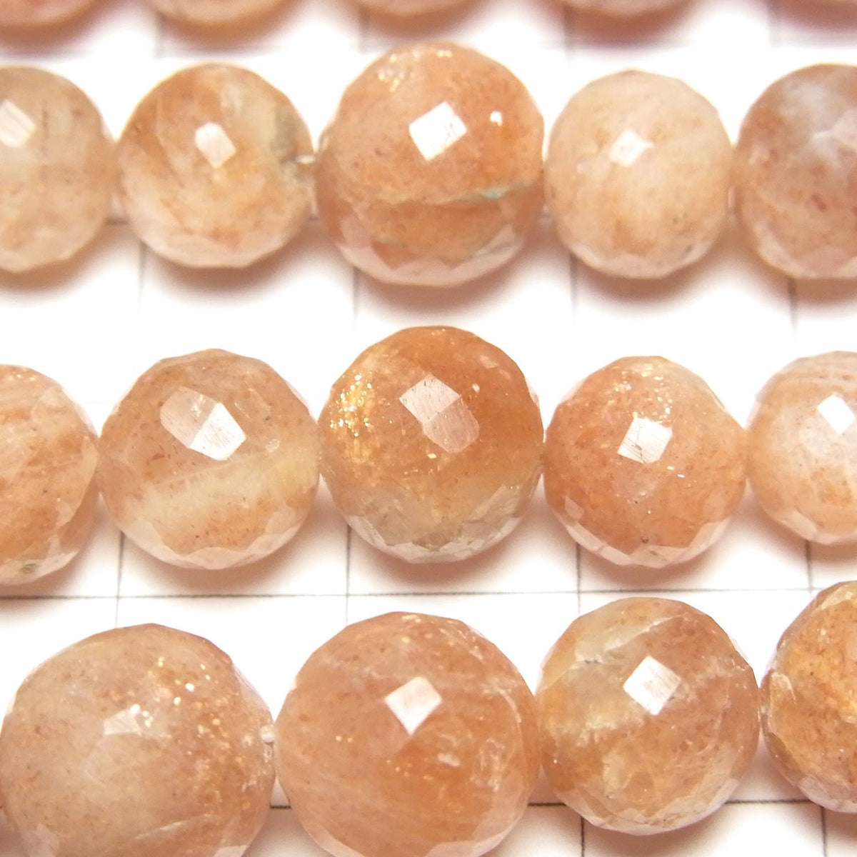 Sunstone AA++ Faceted Round 6 - 10 mm size gradation 1strand beads (aprx.7 inch / 18 cm)