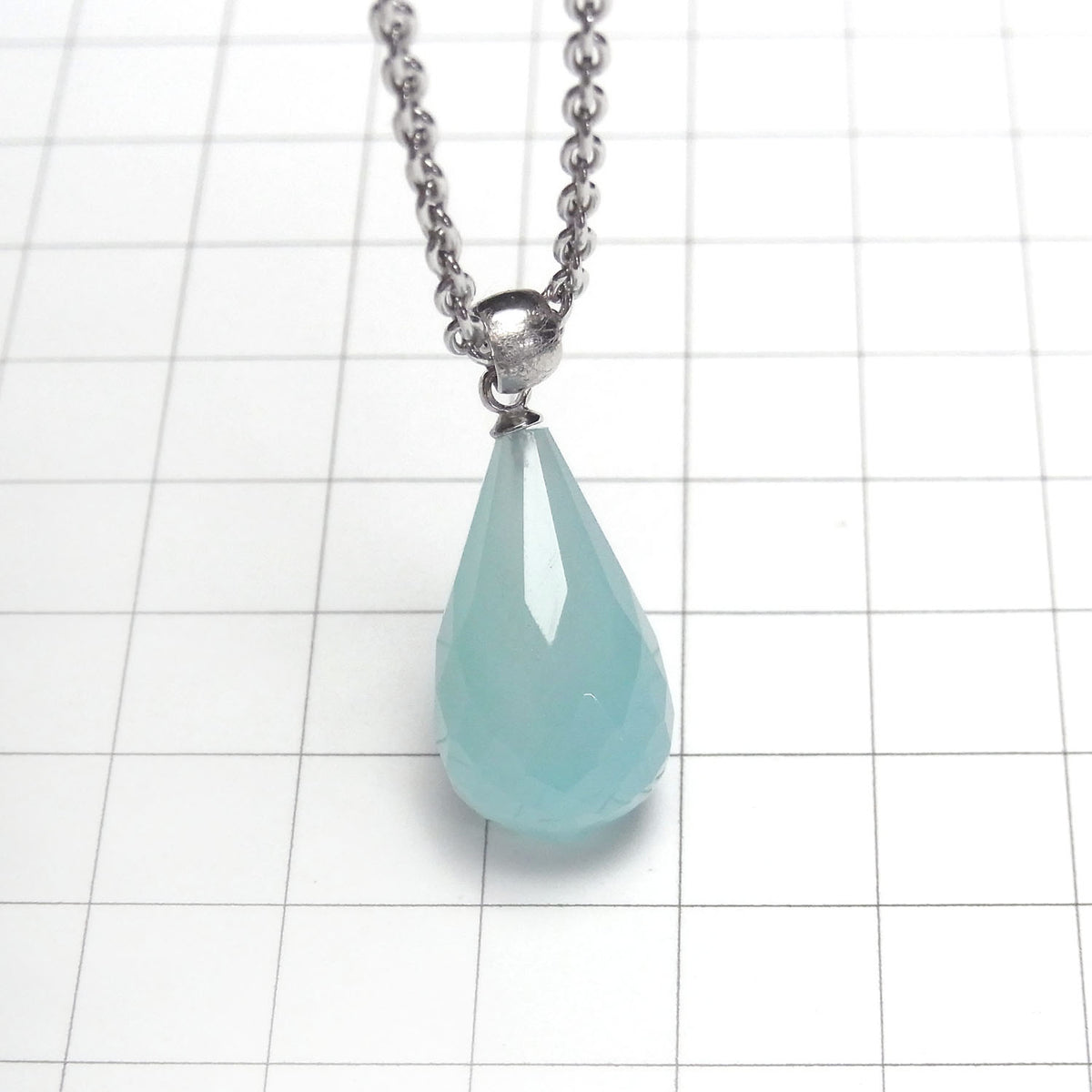 Pendentif goutte facettée Calcédoine Bleu de Mer AAA 22x12mm Argent925