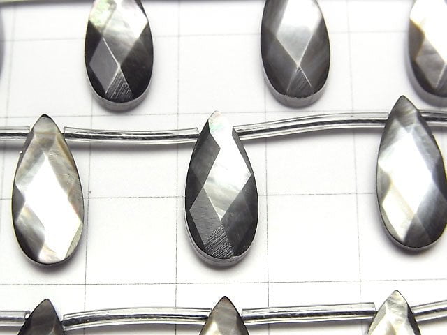 Hochwertige schwarze Muschel (Schwarzlippen-Auster) AAA Facettierte Birnenform 18x8x5mm 1/4 oder 1Strang Perlen (ca. 15 Zoll / 37 cm)