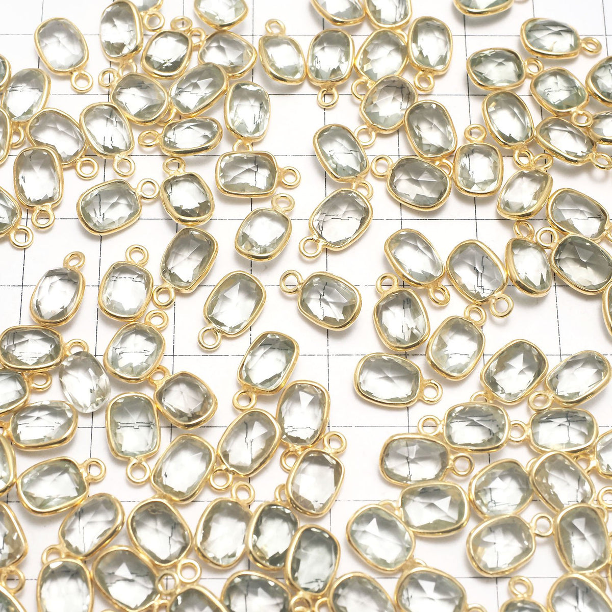 High Quality Green Amethyst AAA Bezel Setting Rectangle-Faceted Oval 9x7mm 18KGP 3pcs