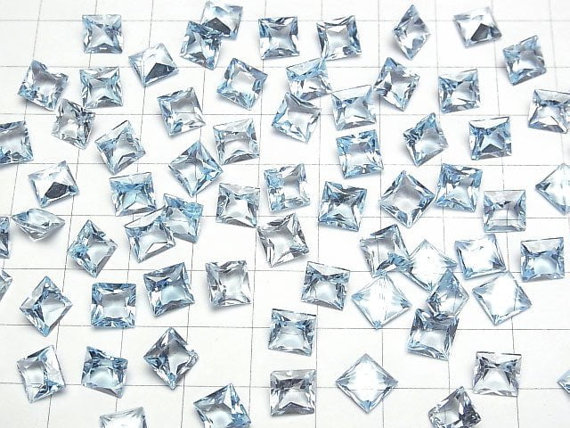 Hohe Qualität himmelblauer Topas AAA unbohrter Prinzessschnitt 7 x 7 x 4 mm 4 Stück 9,79 $!