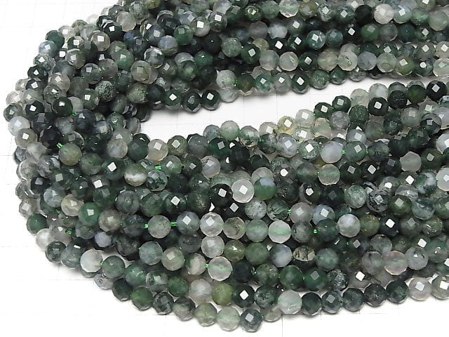 High Quality! 1strand $7.79! Moss Agate 64Faceted Round 6mm 1strand beads (aprx.15inch/37cm)