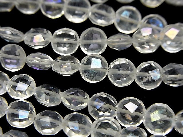 Aqua Kristall AAA- Facettiert Münze 6x6x4mm halb oder 1Strang Perlen (ca. 6 Zoll / 16 cm)