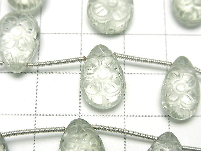 優質綠紫水晶 AAA 雕刻梨形 1 串 (5 顆)