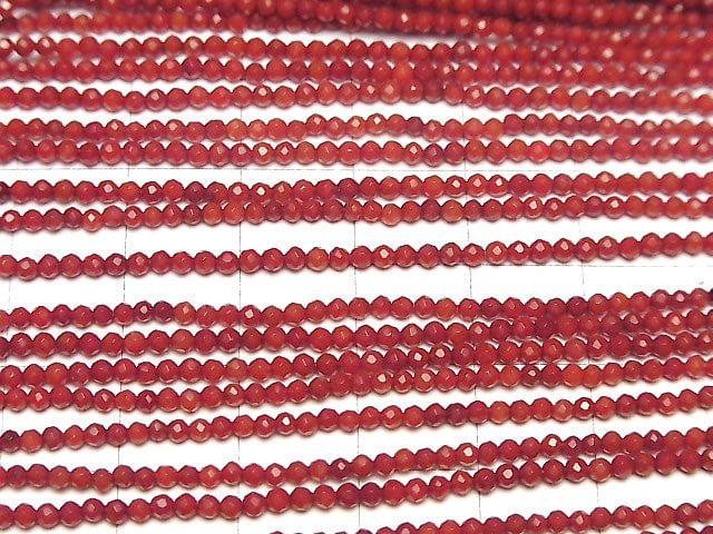 Hochwertig! Roter Koralle (gefärbt) facettierte Runde 2mm 1 Strang Perlen (ca. 15 Zoll / 37 cm)