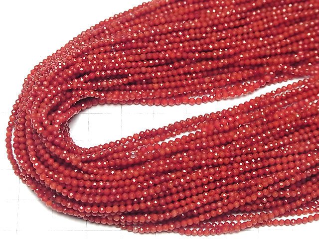 Hochwertig! Roter Koralle (gefärbt) facettierte Runde 2mm 1 Strang Perlen (ca. 15 Zoll / 37 cm)