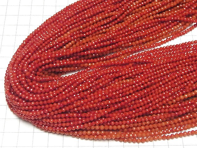 Hochwertig! Rote Koralle (gefärbt) facettierte Runde 3mm 1 Strang Perlen (ca. 15 Zoll / 38 cm)