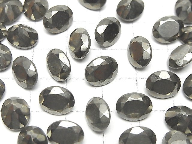 Pyrit lose Steine oval facettiert 10x8mm 2 Stück