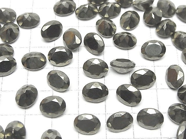 Pyrit lose Steine oval facettiert 10x8mm 2 Stück
