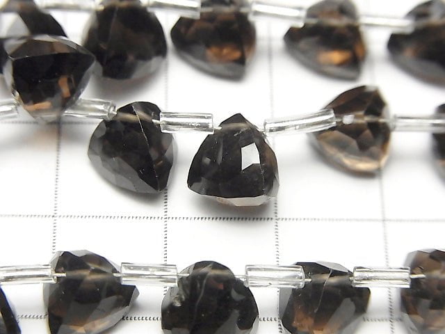 Hochwertiger Rauchquarz AA++ 3D Dreieck Schnitt 8x8x8mm halb oder 1Strang Perlen (18Stück)