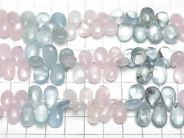Hochwertiger Morganit & Aquamarin AA++ Birnenform (glatt) 1 Strang Perlen (ca. 17 cm)