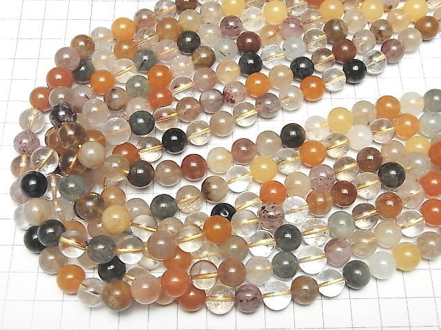 Multicolor Rutilierter Quarz AA++ Rund 10mm halb oder 1Strang Perlen (ca. 15 Zoll/38 cm)