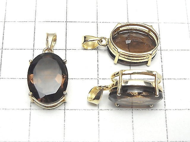 高品質煙水晶 AAA 橢圓刻面吊墜 16x12mm 18KGP 1件