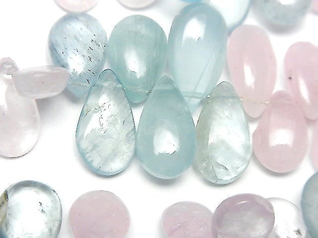 Hochwertiger Morganit & Aquamarin AA++ Birnenform (glatt) 1 Strang Perlen (ca. 17 cm)