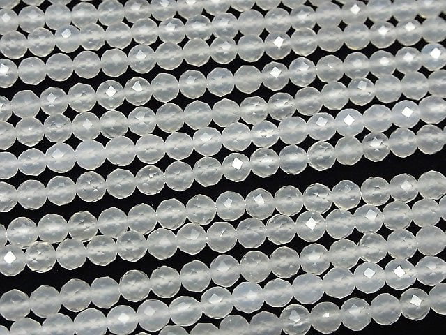 High Quality! White Chalcedony 64 Faceted Round 6mm 1strand beads (aprx.15inch/37cm)