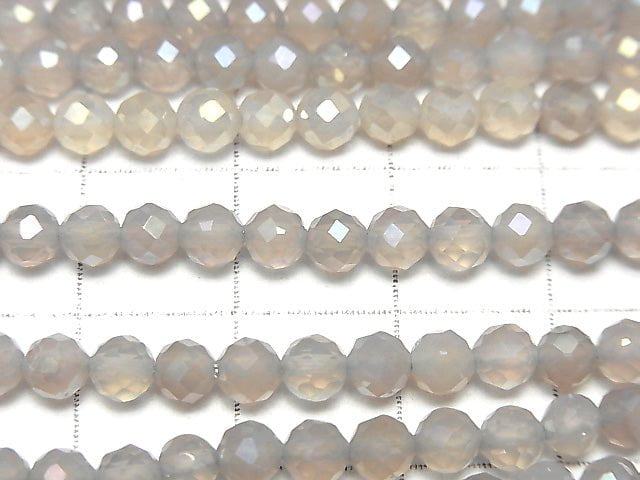 Hochwertig! Flash, Grauer Onyx facettierte runde 4mm 1strang Perlen (ca. 15 Zoll/37 cm)