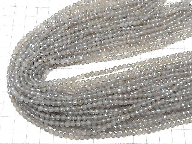 Hochwertig! Flash, Grauer Onyx facettierte runde 4mm 1strang Perlen (ca. 15 Zoll/37 cm)