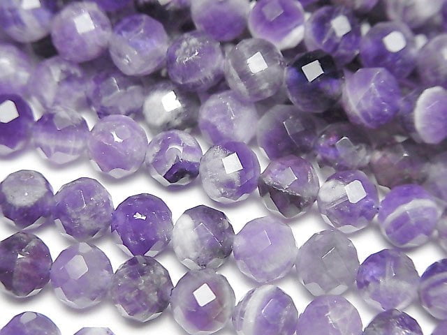高品質!條紋紫水晶 64切面圓珠 6mm 1串珠子(約14英吋/35公分)