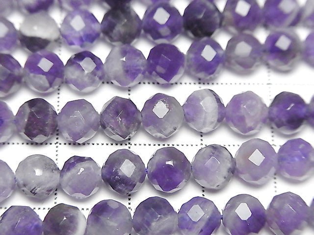 高品質!條紋紫水晶 64切面圓珠 6mm 1串珠子(約14英吋/35公分)